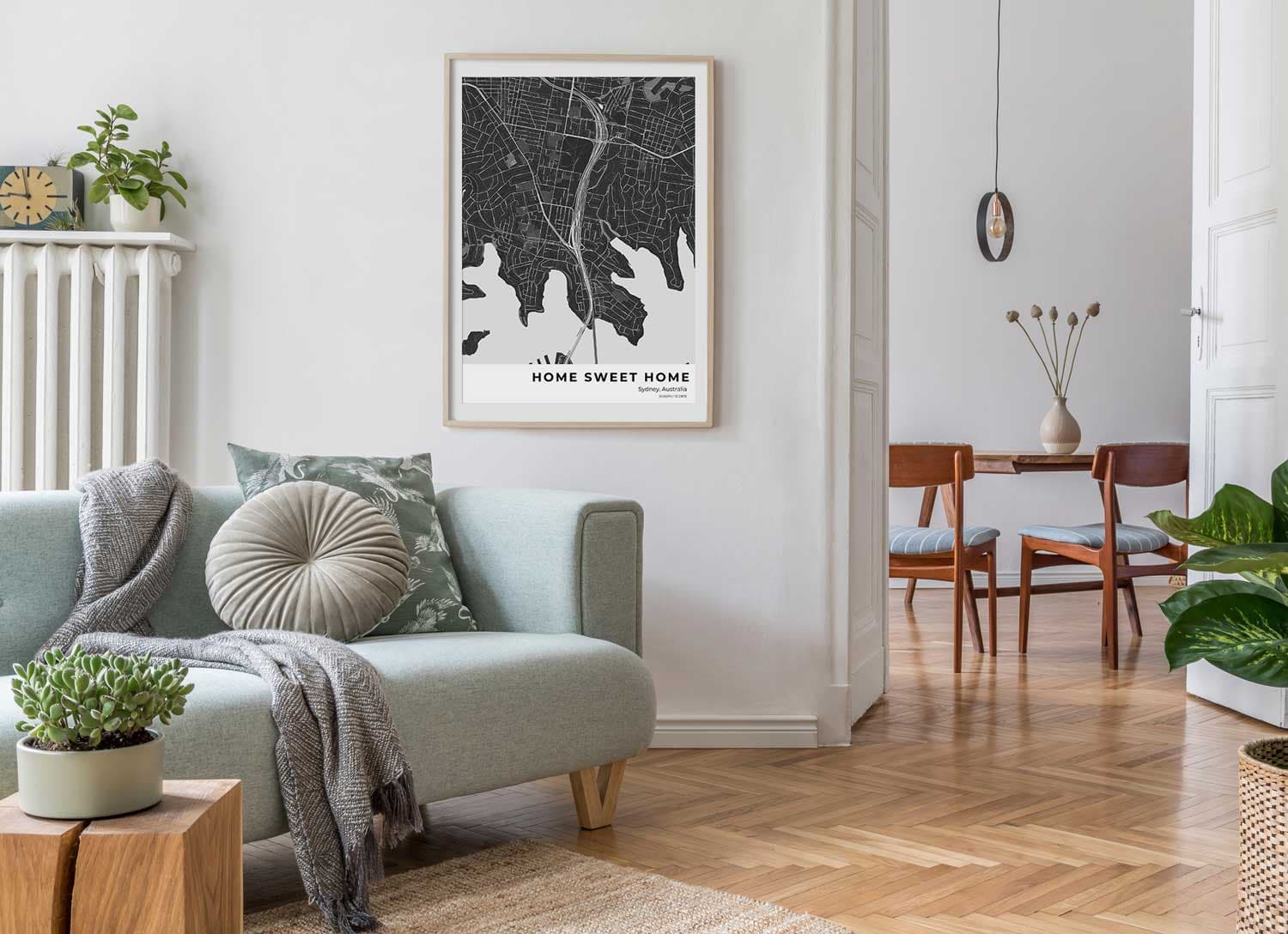 Custom map art in a home
